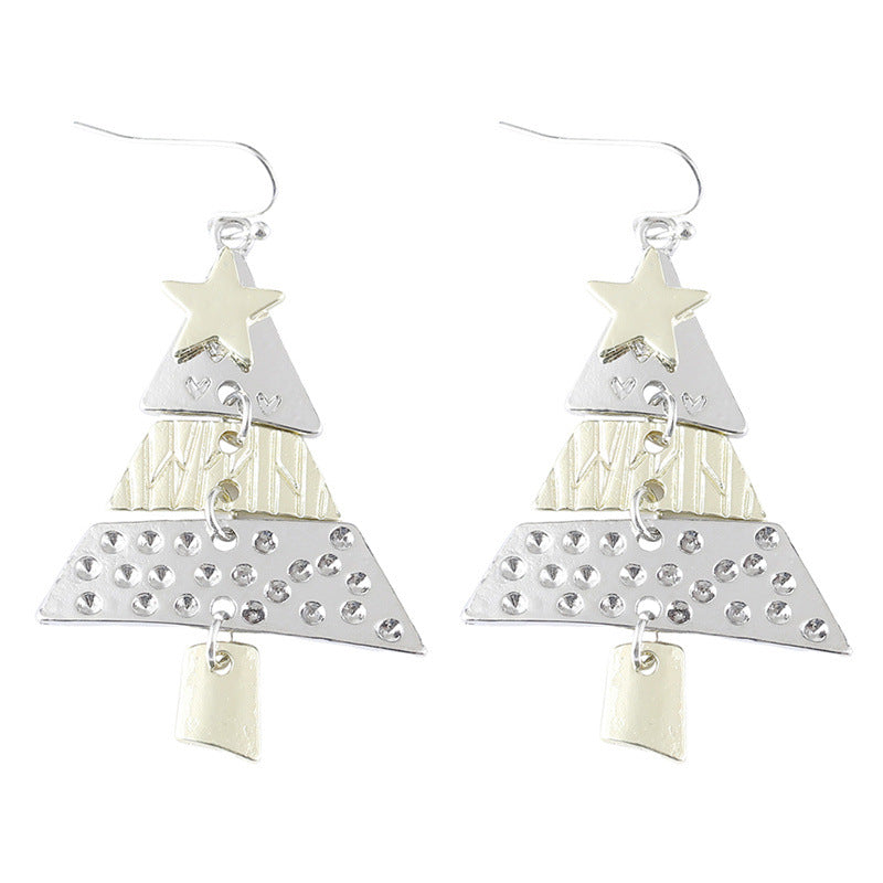 Wholesale hot-selling fashion two-color Christmas tree earrings necklace personalized creative exaggerated holiday carnival jewelry